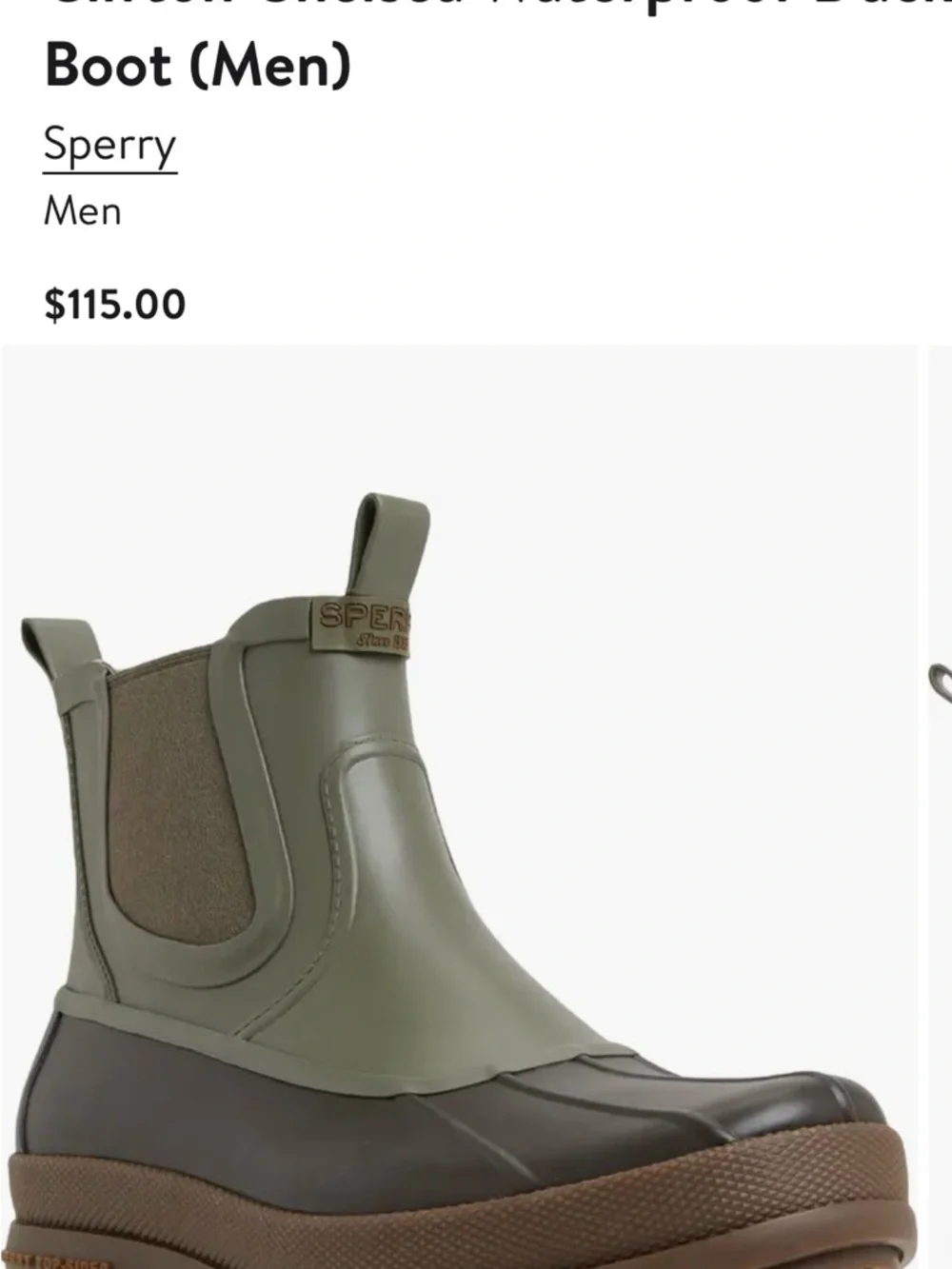 Sperry Olive Green and Brown Waterproof Chelsea Duck Boots